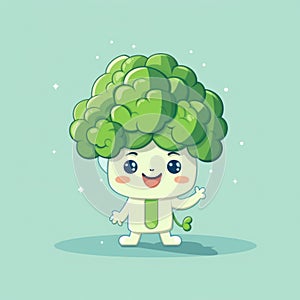 A cartoon broccoli character with a green tie. Generative AI image.
