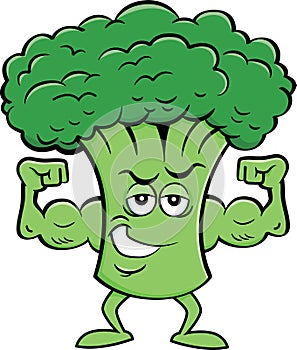 Cartoon broccoli flexing his muscles.