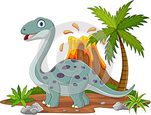 Cartoon brontosaurus dinosaur in the jungle