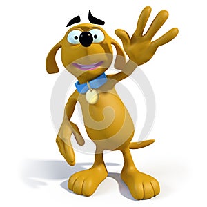 Cartoon brown dog waving