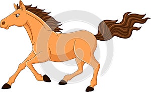 Cartoon brown horse running on white background