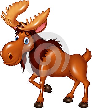 Cartoon brown moose isolated on white background