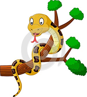 Cartoon brown snake on branch