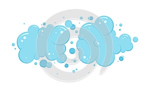 Cartoon bubble soap, laundry, air, shampoo, soda water, blue foam bath vector icon, effervescent, gas ball. Clean illustration