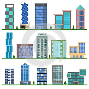 Cartoon Buildings Icons Set. Vector