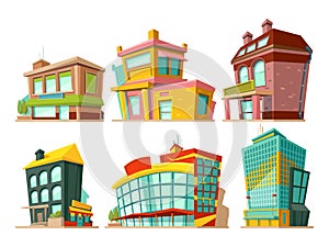 Cartoon buildings. Vector illustrations set isolate on white