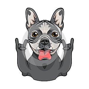 Cartoon Bull Dog giving gesture horns. Vector illustration isolated on white photo