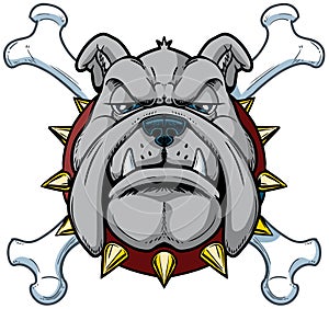 Cartoon Bulldog Mascot Head with Crossbones