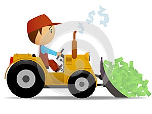 Cartoon bulldozer moving the money