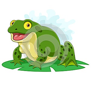 Cartoon bullfrog sitting on a leaf