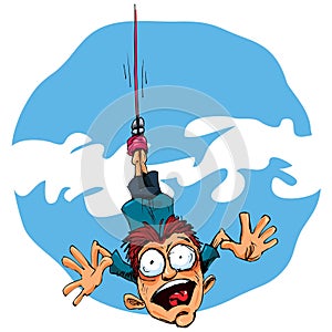 Cartoon bungee jumper falling in fear