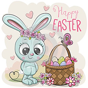 Cartoon Bunny with a basket of Easter eggs