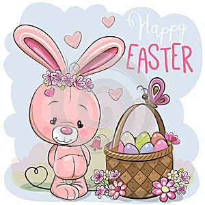 Cartoon Bunny with a basket of Easter eggs