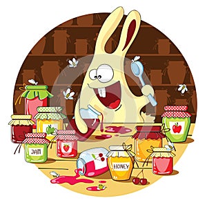 Cartoon bunny eats jam