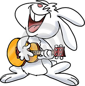 Cartoon bunny playing guitar and singing songs vector illustration