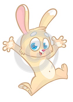 Cartoon bunny rabbit dancing excited. Easter character. Vector illustration of forest animal