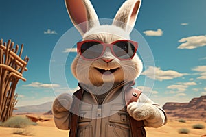 Cartoon bunny shades up in a desert adventure