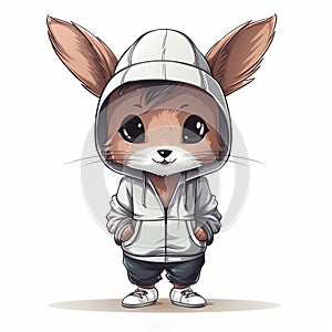 Cartoon Bunny In White Hoodie: Caninecore Street Fashion Illustration