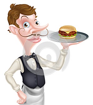 Cartoon Burger Waiter