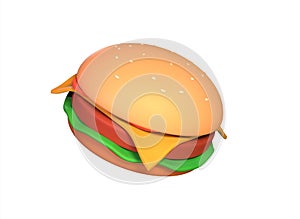 cartoon burger on a white background 3d rendering
