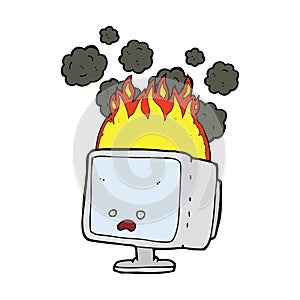 cartoon burning computer