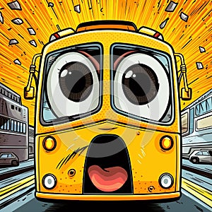 Cartoon Bus Expresses Shock