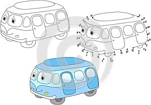 Cartoon bus. Vector illustration. Coloring and dot to dot game f