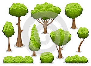 Cartoon bush and tree set