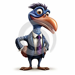 Cartoon Business Bird: A Hyperrealistic And Humorous Anthropomorphic Cassowary