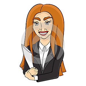 Cartoon business lady with papers in hand vector illustration
