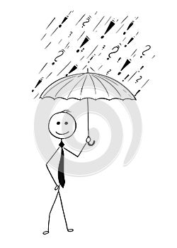 Cartoon of Business Man Holding Umbrella