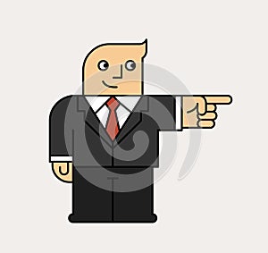 Cartoon business man pointing his finger to something