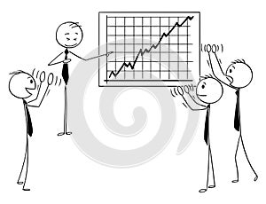 Cartoon of Business People Applauding to Speaker Pointing at Growth Chart