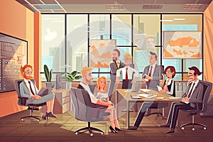 Cartoon Business people in modern office interior