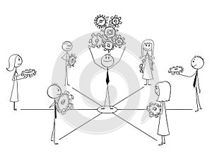 Cartoon of Business Team and Leader or Teamwork