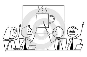 Cartoon of Business Team or People Meeting Voting for Coffee Break