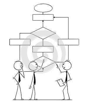 Cartoon of Business Team or People Working on Logical Scheme