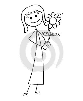 Cartoon of Business Woman with Blooming Plant in Hand