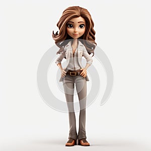 Cartoon Business Woman Figurine In White Pants And Shirt photo