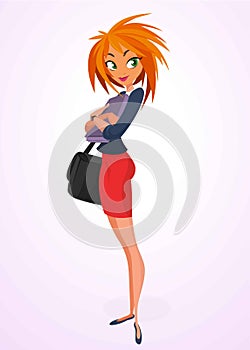 Cartoon business woman with a folder for papers vector illustration