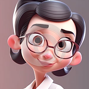 Cartoon business woman with glasses and surprised expression, 3d render photo