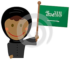 Cartoon business woman with national flags / Soudi arabia