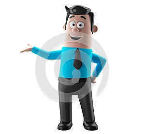 Cartoon businessman 3D office man in suit and tie