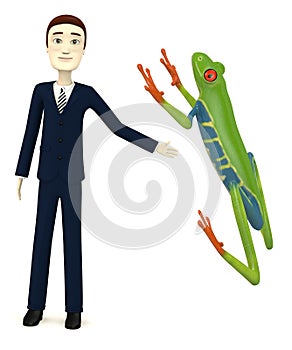 Cartoon businessman with agalychnis callirdryas