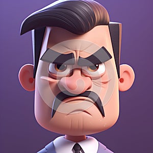 Cartoon businessman with angry facial expression. 3D rendering illustration.