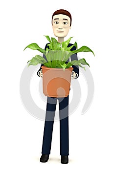 Cartoon businessman with asplenium