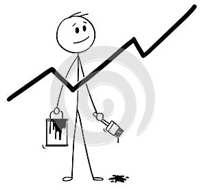 Cartoon of Businessman With Brush and Paint Can Painting Growing Chart or Graph