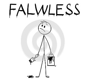 Cartoon of Businessman With Brush and Paint Can Painting the Word Flawless With Spelling Mistake