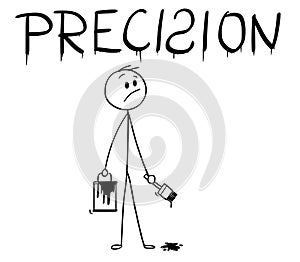 Cartoon of Businessman With Brush and Paint Can Painting the Word Precision With Spelling Mistake