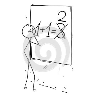 Cartoon of Businessman Calculating Mistake on Wall Board